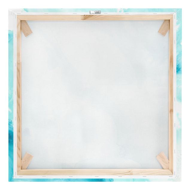 Leinwandbild - Emulsion in weiß und türkis I - Quadrat 1:1