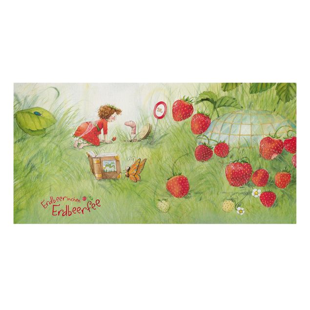 Leinwandbild - Erdbeerinchen Erdbeerfee - Bei Wurm Zuhause - Quer 2:1