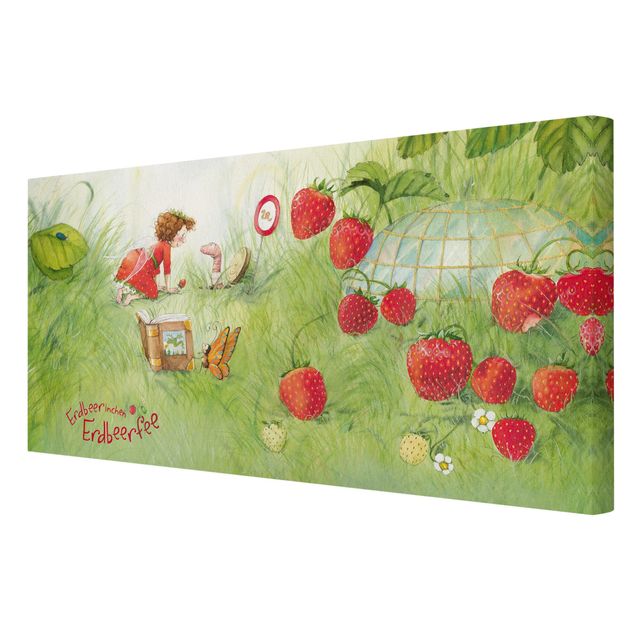 Leinwandbild - Erdbeerinchen Erdbeerfee - Bei Wurm Zuhause - Quer 2:1