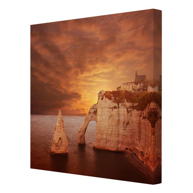 Leinwandbild - Etretat Sunset Cliffs - Quadrat 1:1