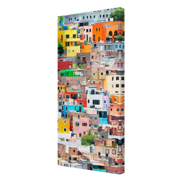 Leinwandbild - Farbige Häuserfront Guanajuato - Hoch 1:2