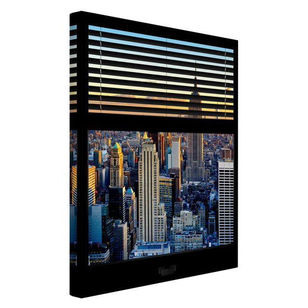 schöne Leinwandbilder Fensterausblick Jalousie - Sonnenaufgang New York