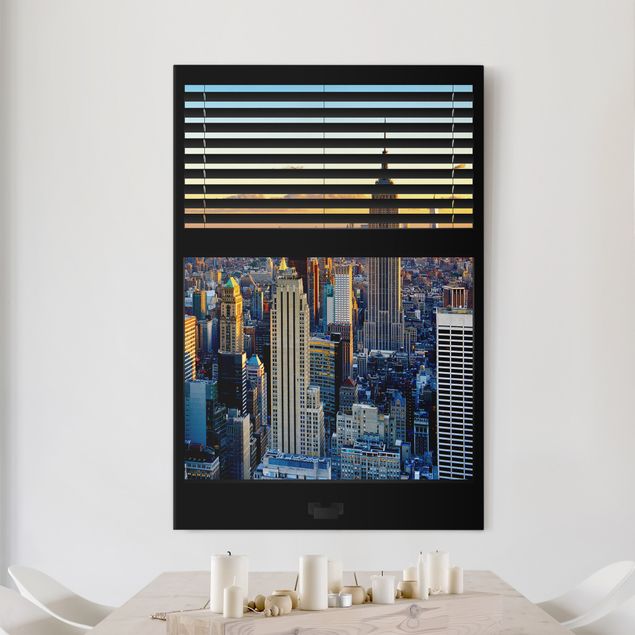 Leinwand New York Fensterausblick Jalousie - Sonnenaufgang New York