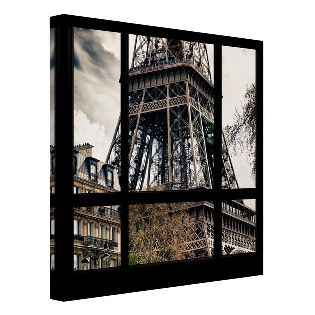 schöne Bilder Fensterausblick Paris - Nahe am Eiffelturm schwarz weiß