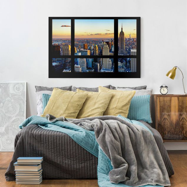 Wandbilder Fensterausblick - Sonnenaufgang New York