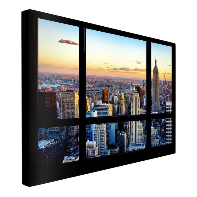 Leinwandbilder kaufen Fensterausblick - Sonnenaufgang New York