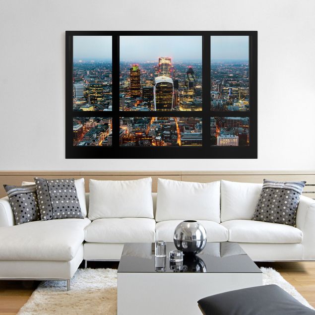 Skyline Leinwandbild Fensterblick auf beleuchtete Skyline von London