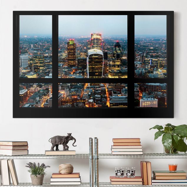 Leinwand London Fensterblick auf beleuchtete Skyline von London