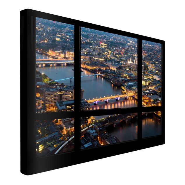 Leinwandbilder Fensterblick auf Londons Skyline mit Brücken