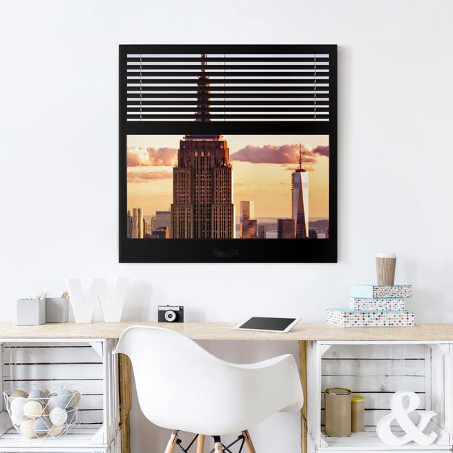 Leinwandbilder Städte Fensterblick Jalousie - Empire State Building New York