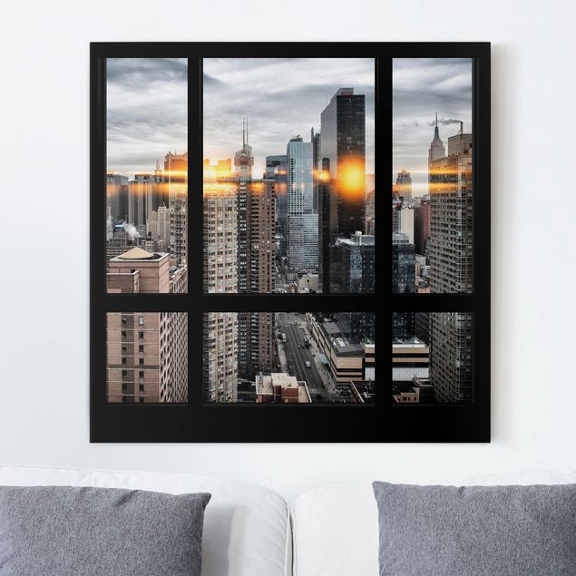 Skyline Leinwand Fensterblick New York mit Sonnen-Reflexion