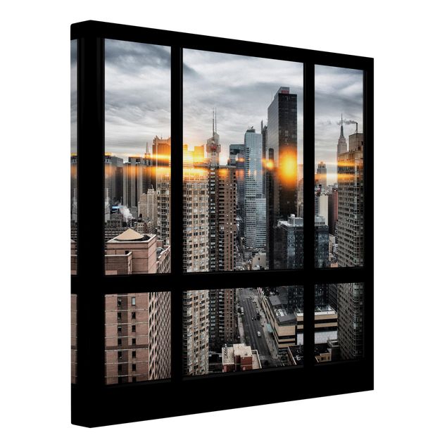 Leinwandbilder Fensterblick New York mit Sonnen-Reflexion
