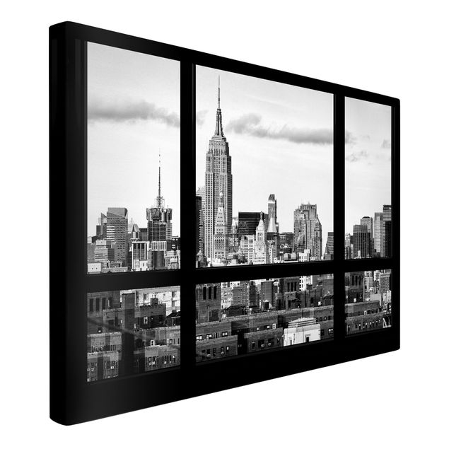 Bilder Fensterblick New York Skyline schwarz weiss