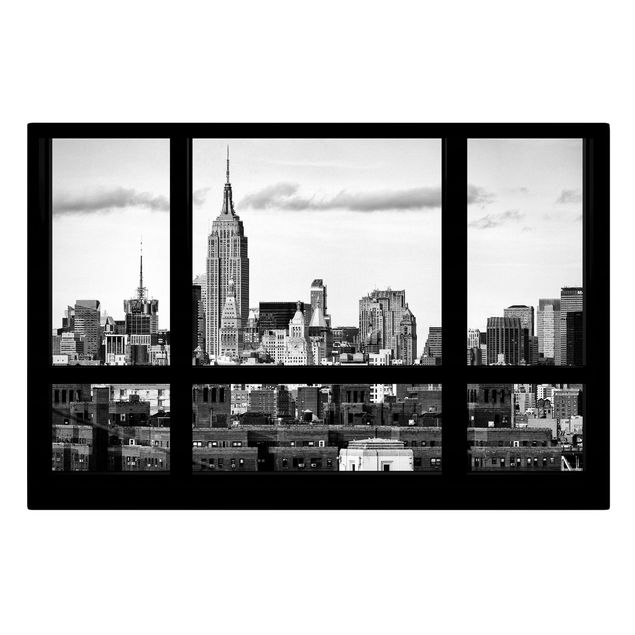 Leinwandbilder Fensterblick New York Skyline schwarz weiss