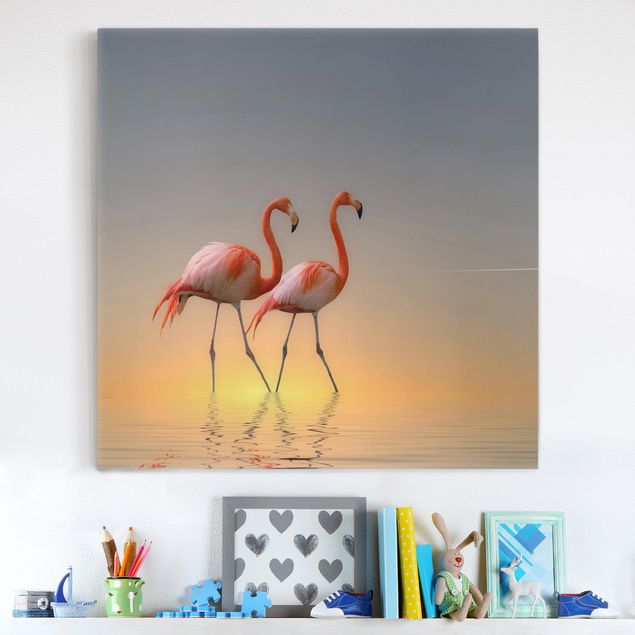 Leinwand Vögel Flamingo Love