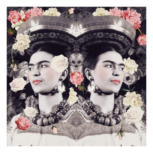 Leinwandbild - Frida Kahlo - Blumenflut - Quadrat 1:1
