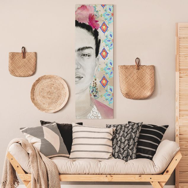 schöne Leinwandbilder Frida mit rosa Blüten I
