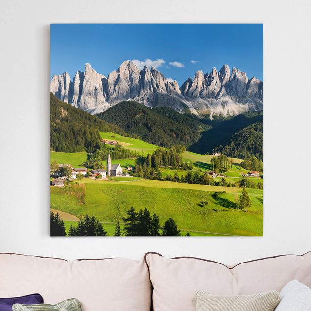 Leinwandbilder Wald Geislerspitzen in Südtirol
