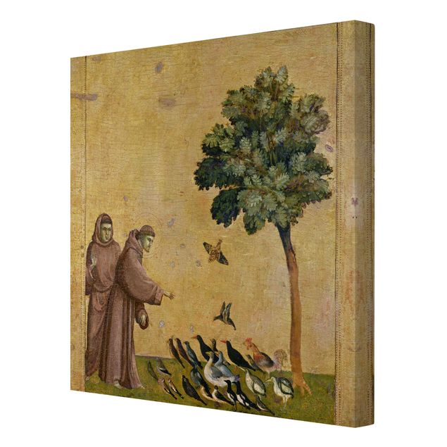 Leinwandbild - Giotto di Bondone - Der Heilige Franziskus predigt zu den Vögeln - Quadrat 1:1