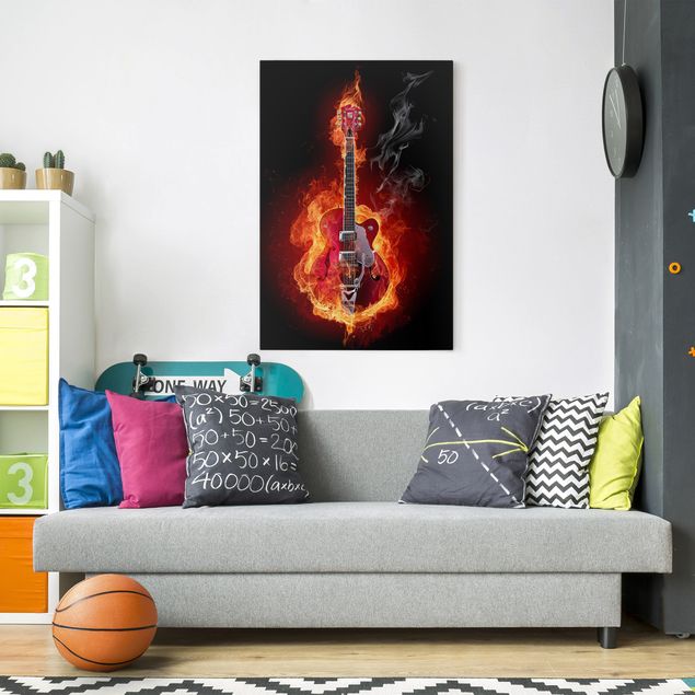 Leinwandbilder Gitarre in Flammen