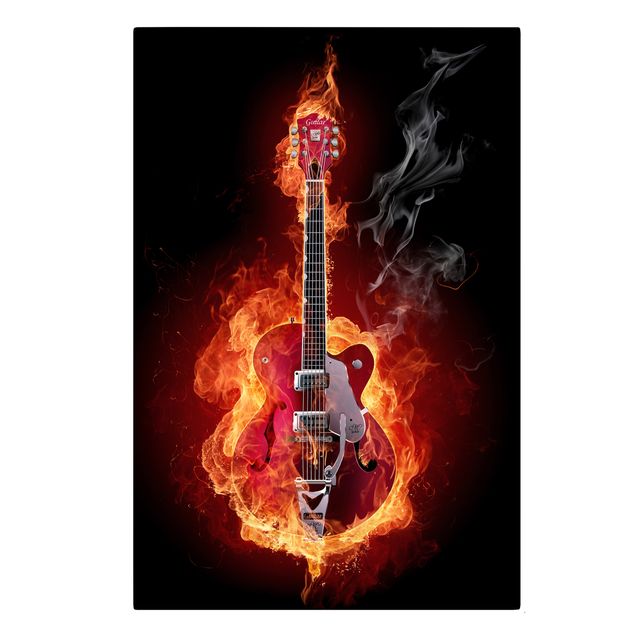 Leinwandbild - Gitarre in Flammen - Hoch 2:3