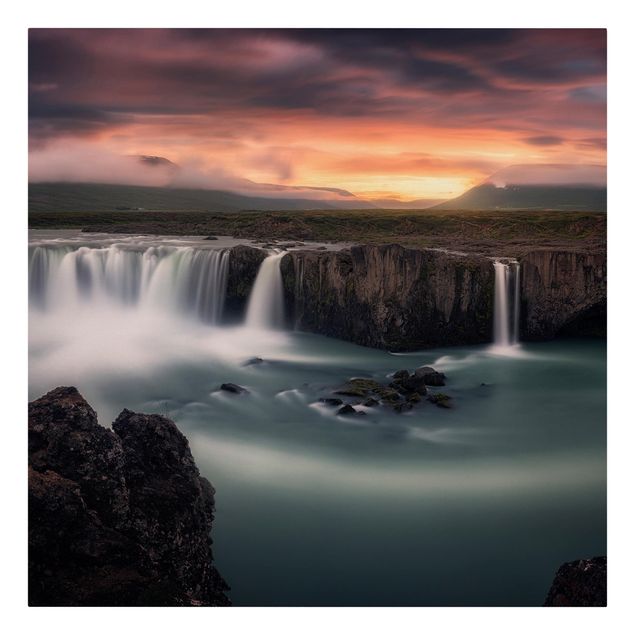 Leinwandbild - Goðafoss Wasserfall in Island - Quadrat 1:1