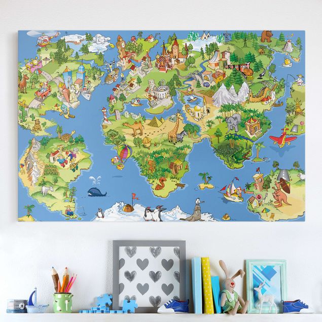 Weltkarte Leinwandbild Great and Funny Worldmap