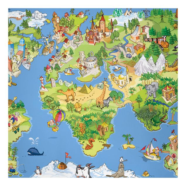 Leinwandbild - Great And Funny Worldmap - Quadrat 1:1