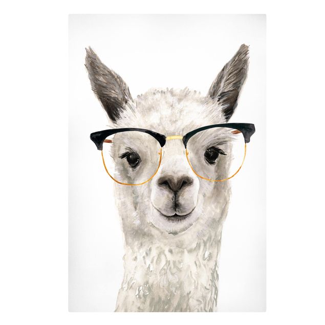 Leinwandbild - Hippes Lama mit Brille I - Hochformat 3:2