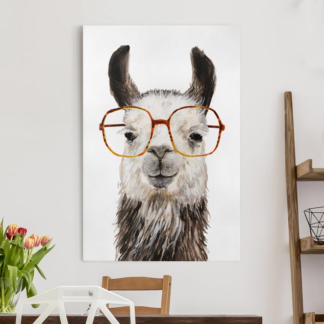 Leinwand Tiere Hippes Lama mit Brille IV