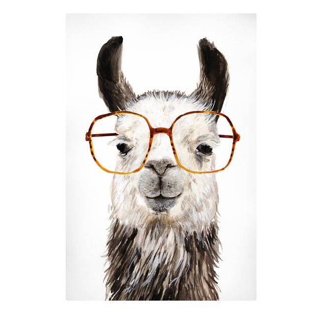 Leinwandbild - Hippes Lama mit Brille IV - Hochformat 3:2