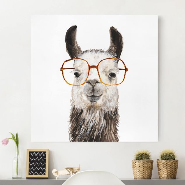 Leinwandbilder Tiere Hippes Lama mit Brille IV