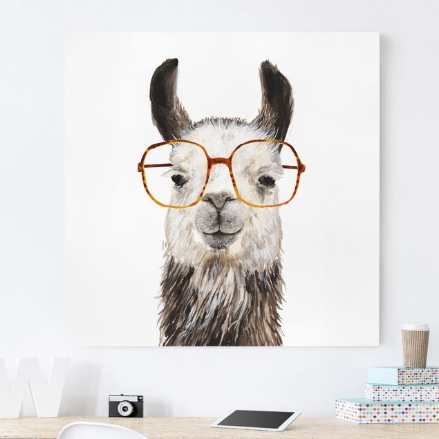 moderne Leinwandbilder Hippes Lama mit Brille IV