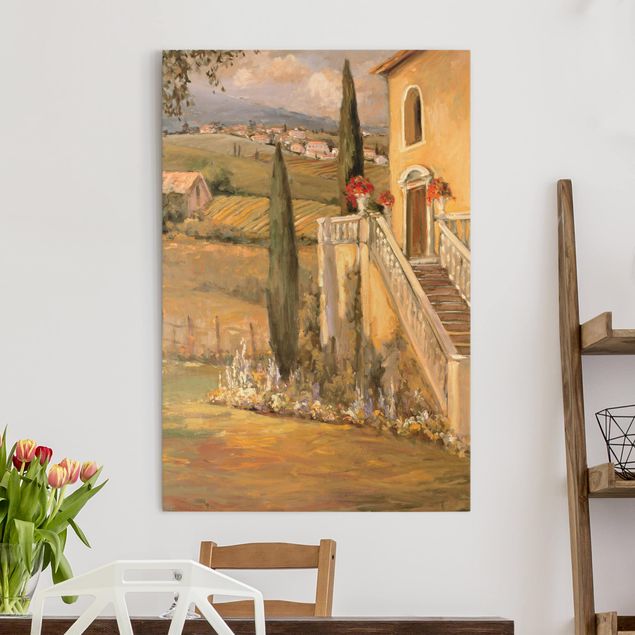 moderne Leinwandbilder Italienische Landschaft - Haustreppe