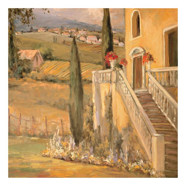 Leinwandbild - Italienische Landschaft - Haustreppe - Quadrat 1:1