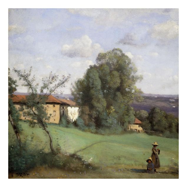 Leinwandbild - Jean-Baptiste Camille Corot - Ein Bauernhof in Dardagny - Quadrat 1:1