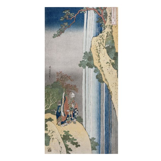 Leinwandbild - Katsushika Hokusai - Der Dichter Rihaku (Li Bai) versunken angesichts der Erhabenheit des großen Wasserfalls am Berg Lu - Hoch 1:2