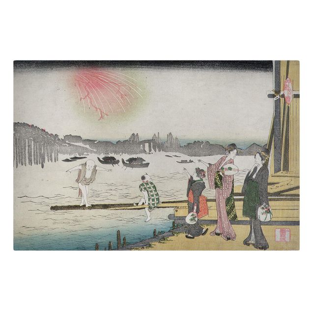 Leinwandbild - Katsushika Hokusai - Ein kühler Abend in Ryogoku - Quer 3:2-60x40