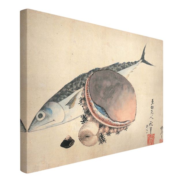 schöne Leinwandbilder Katsushika Hokusai - Makrele und Seemuscheln