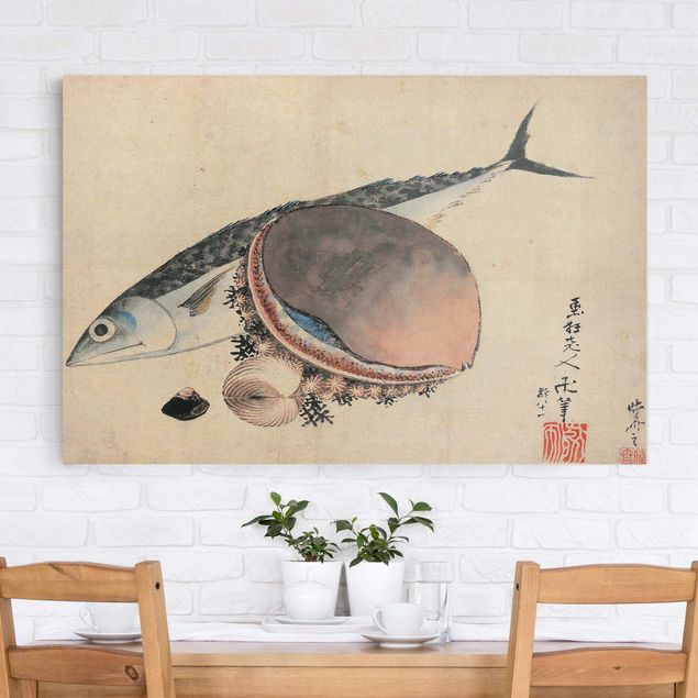 Tierbilder Leinwand Katsushika Hokusai - Makrele und Seemuscheln