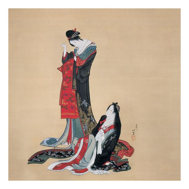 Leinwandbild - Katsushika Hokusai - Zwei Kurtisanen - Quadrat 1:1