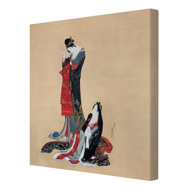Leinwandbild - Katsushika Hokusai - Zwei Kurtisanen - Quadrat 1:1