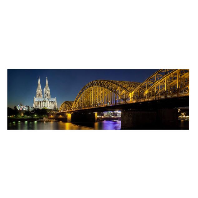 Leinwandbild - Köln bei Nacht - Panorama Quer