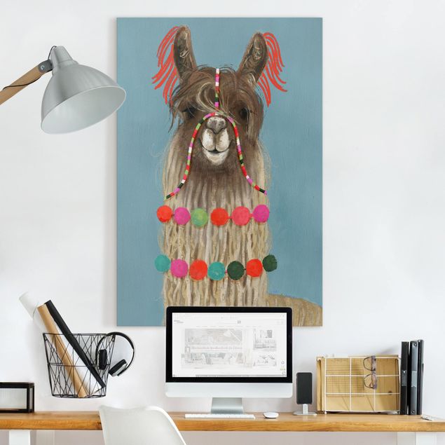 moderne Leinwandbilder Lama mit Schmuck I