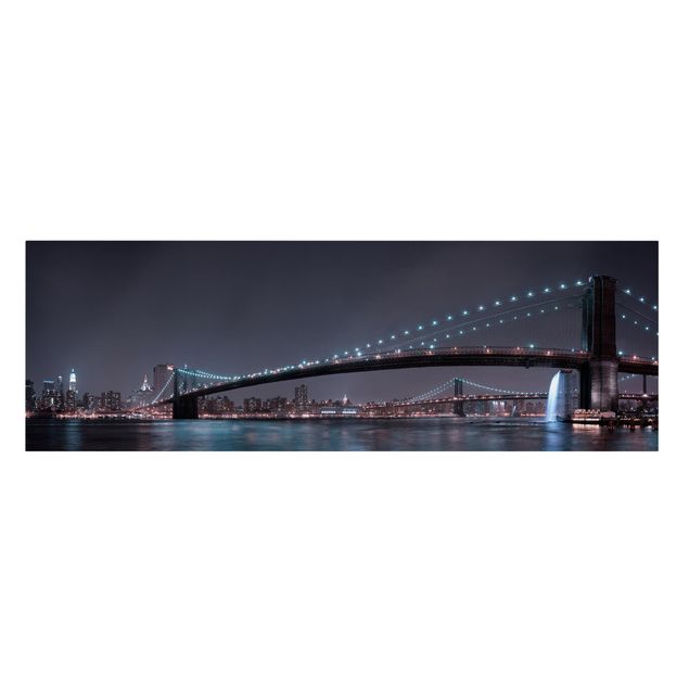 Leinwandbild - Manhattan Skyline und Brooklyn Bridge - Panorama Quer