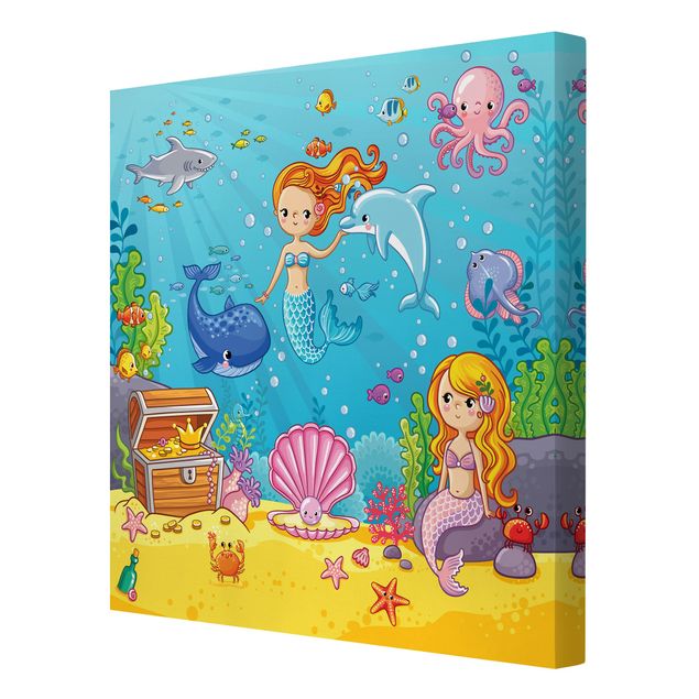 Leinwandbild - Meerjungfrau - Unterwasserwelt - Quadrat 1:1