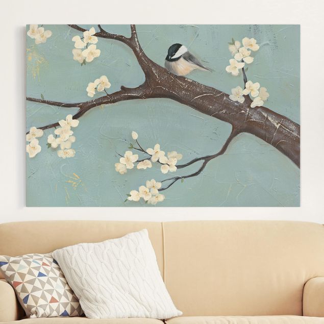 Leinwandbild Vögel Meise auf Kirschbaum