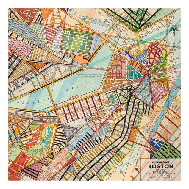 Leinwandbild - Moderne Karte von Boston - Quadrat 1:1