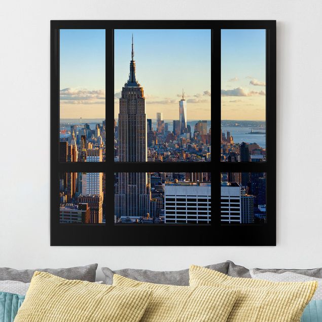 Skyline Leinwand New York Fensterblick auf Empire State Building