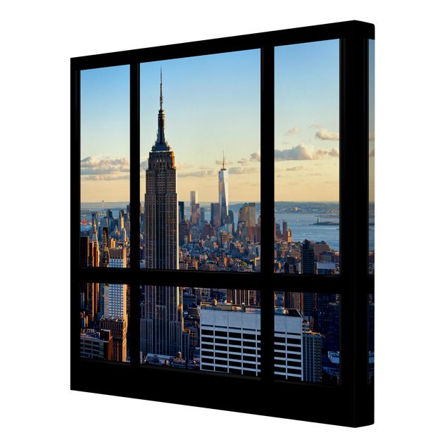 Leinwandbild - New York Fensterblick auf Empire State Building - Quadrat 1:1